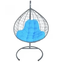 Подвесное кресло M-GROUP XL с ротангом серое, голубая подушка