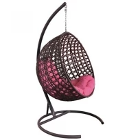 Подвесное кресло M-GROUP круглый Люкс с ротангом коричневое, розовая подушка