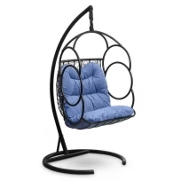 Подвесное кресло-кокон с подушкой SENATORE черное, синяя подушка, стойка, 86х110х195см